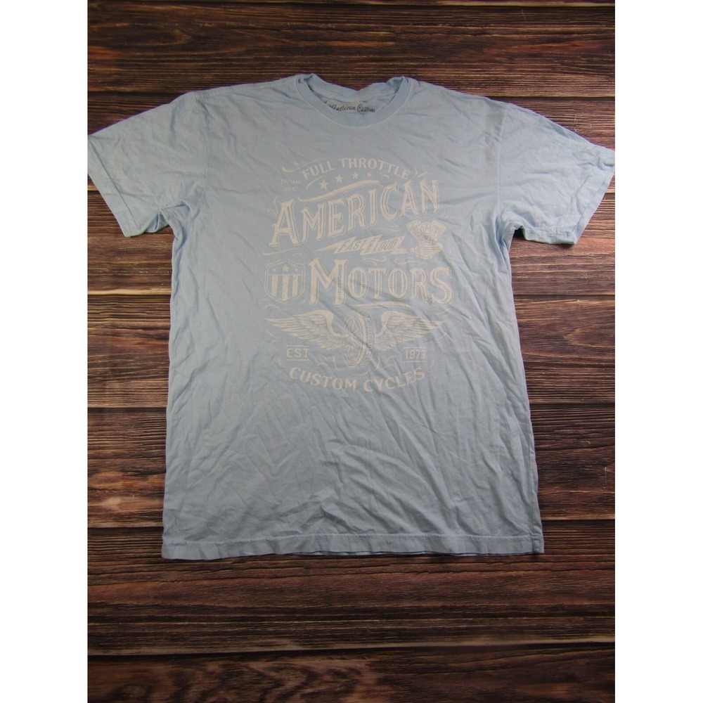 American Customs Affliction Men Medium Light Blue T Shirt Biker Motorcycle Stain